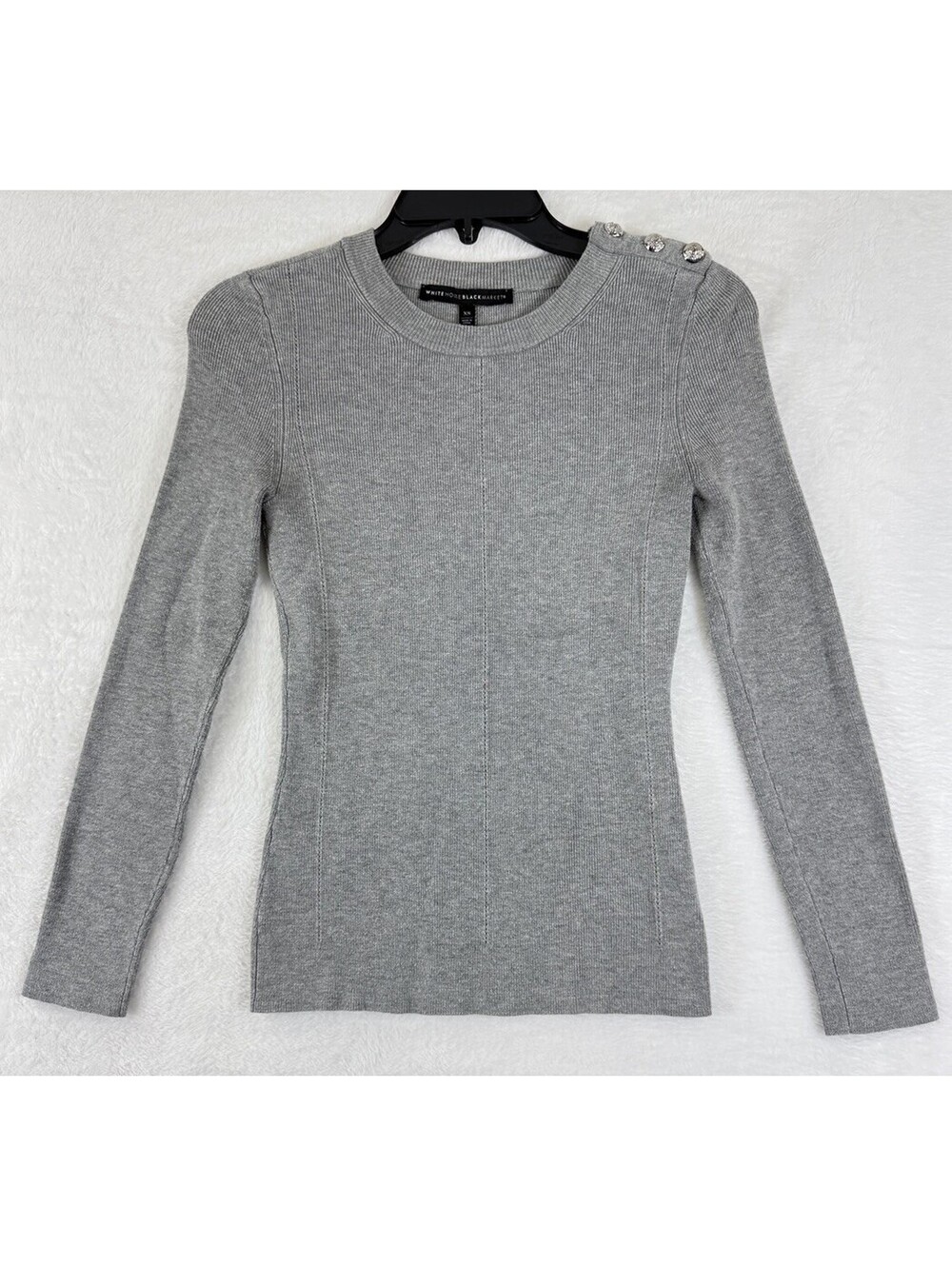 White House Black Market Sweater XS Gray Top Button Detail Womens